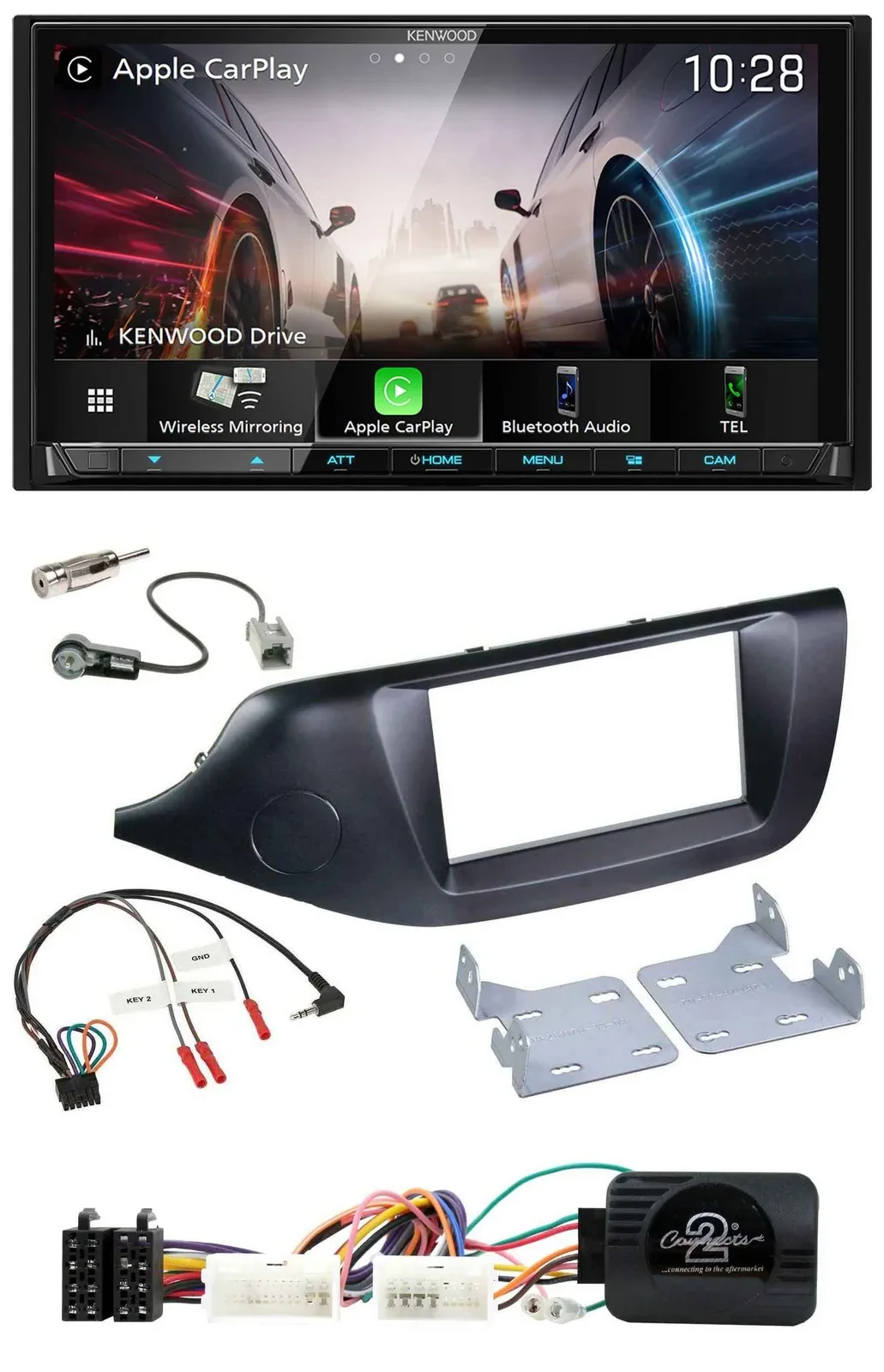 Kenwood Lenkrad 2DIN USB DAB Bluetooth Autoradio für Kia Ceed ab 2012 schwarz oh