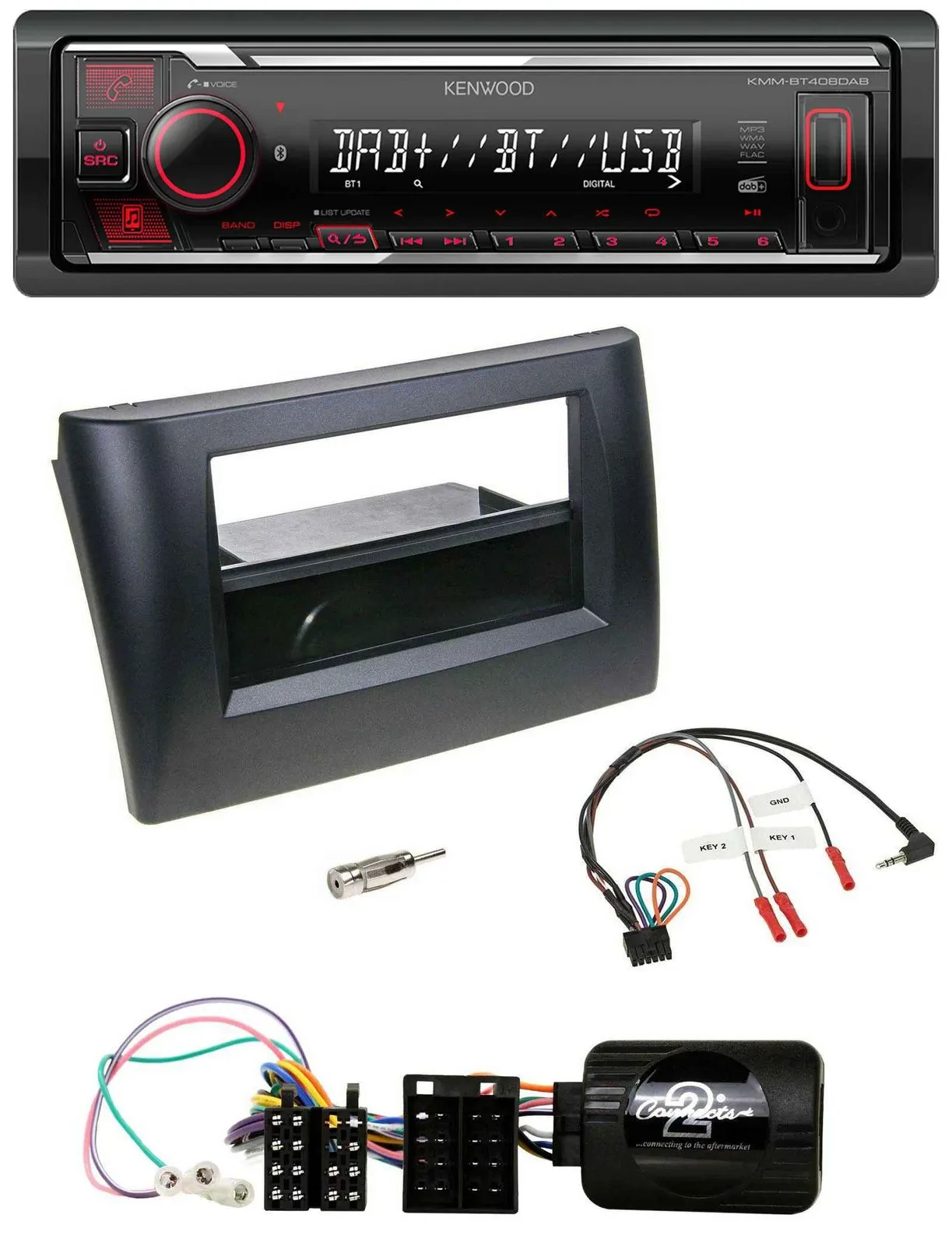 Kenwood Lenkrad Bluetooth USB DAB Autoradio für Fiat Stilo 01-07 schwarz Ablage