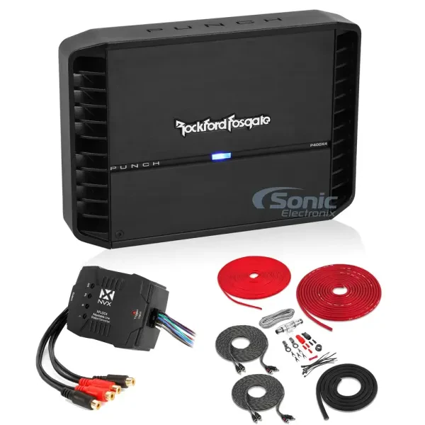 Rockford Fosgate P400X4 400W 4-Channel Amplifier w/ LOC & 8 Gauge Amp Kit
