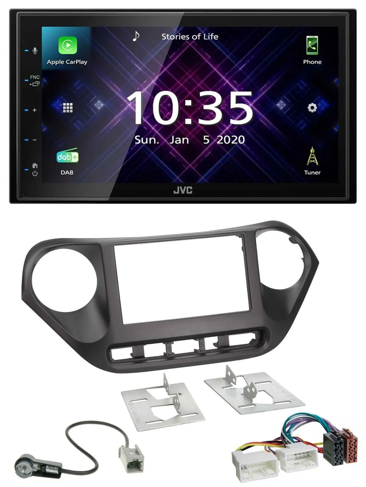 Автомагнитола для Hyundai i10 (с 2013) JVC 2DIN, DAB, MP3, Bluetooth, USB