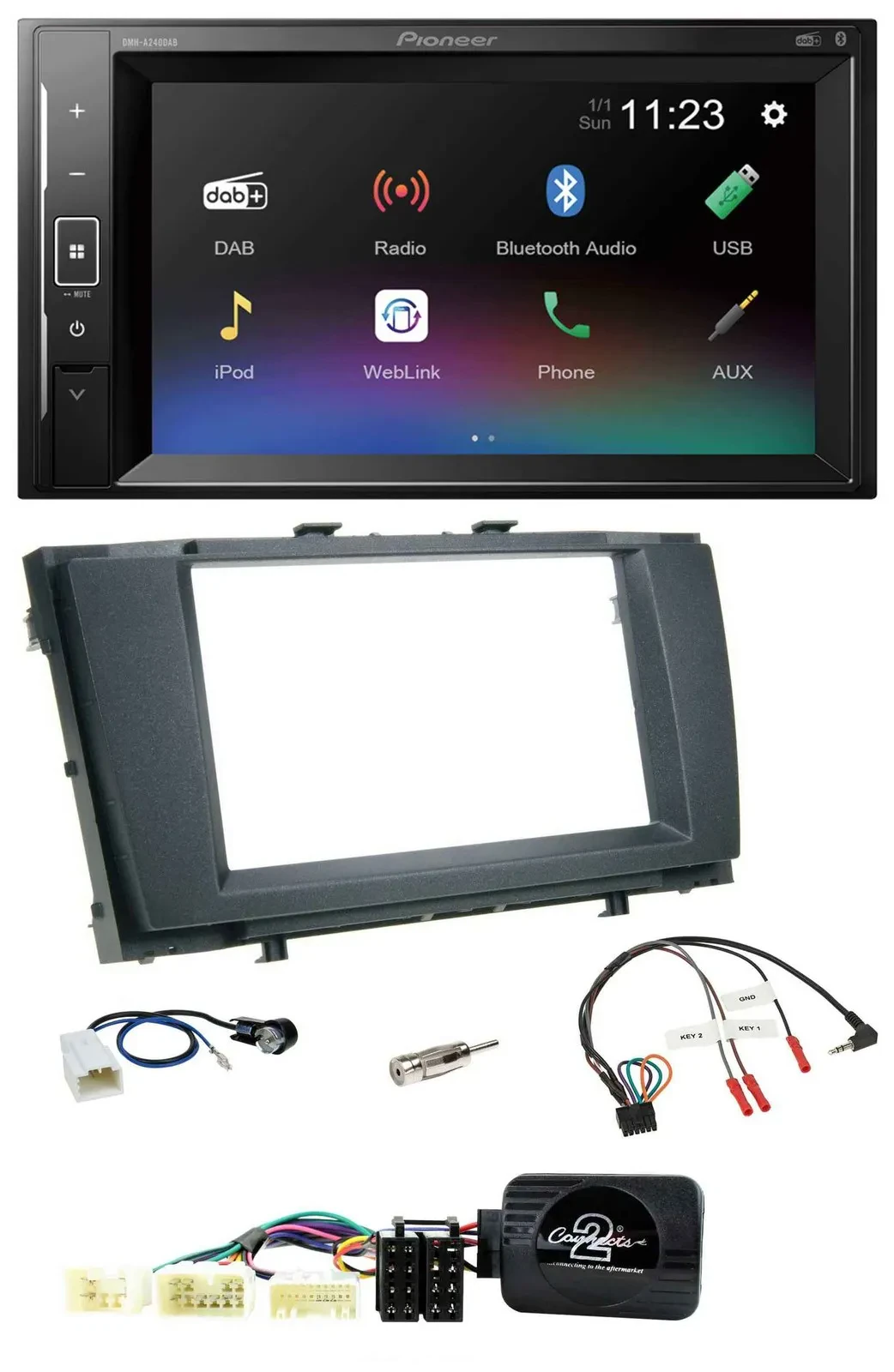 Автомагнитола для Toyota Avensis 2009–2011 Pioneer 2DIN, DAB, Bluetooth, USB, поддержка кнопок на руле