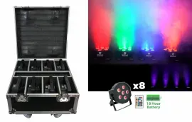 Rockville BATTERY PAR PACK 61 Black (8) Rechargeable Wash Lights+Charging Case