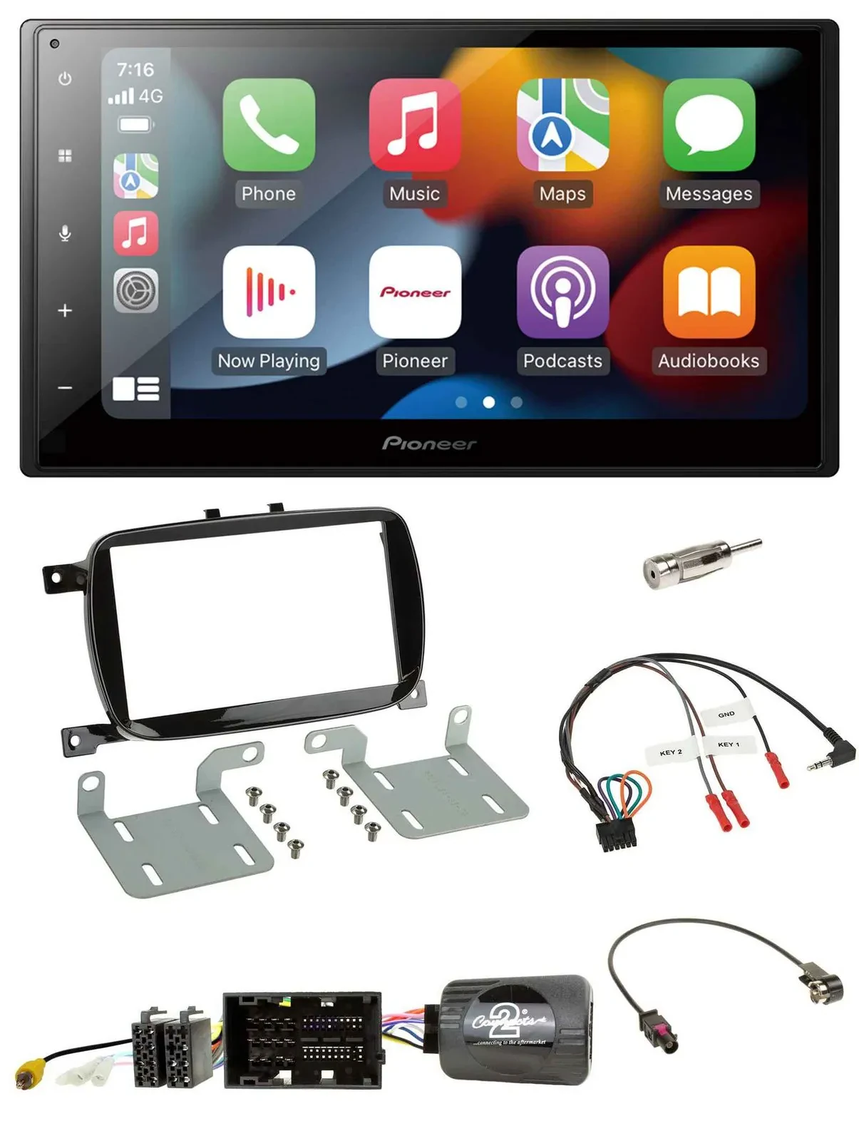 Автомагнитола для Fiat 500X (с 2016, Facelift) Pioneer 2DIN, DAB, Bluetooth, USB, поддержка управления на руле