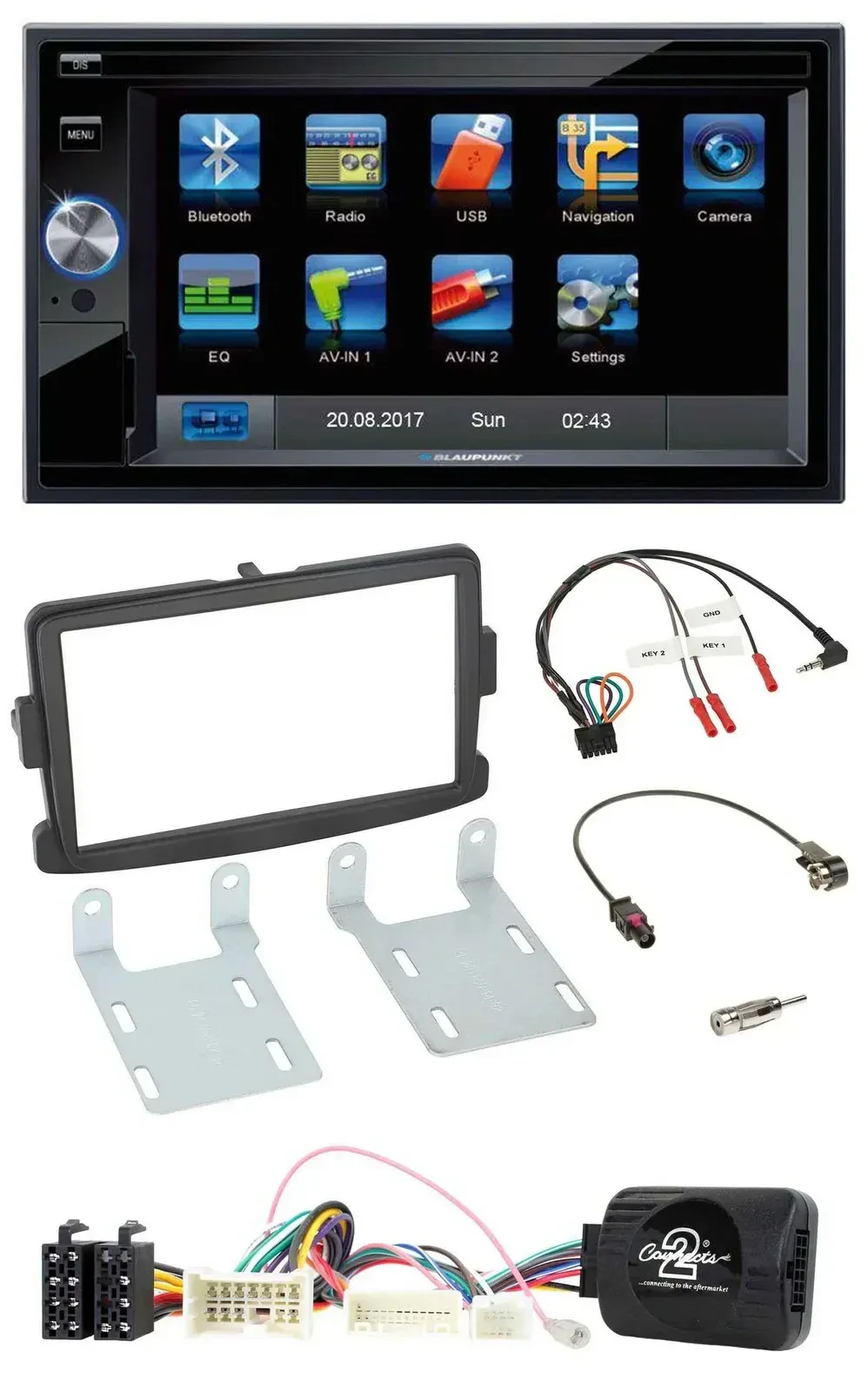 Blaupunkt Lenkrad USB Bluetooth TMC 2DIN Navigation für Dacia Sandero ab 2013 sc