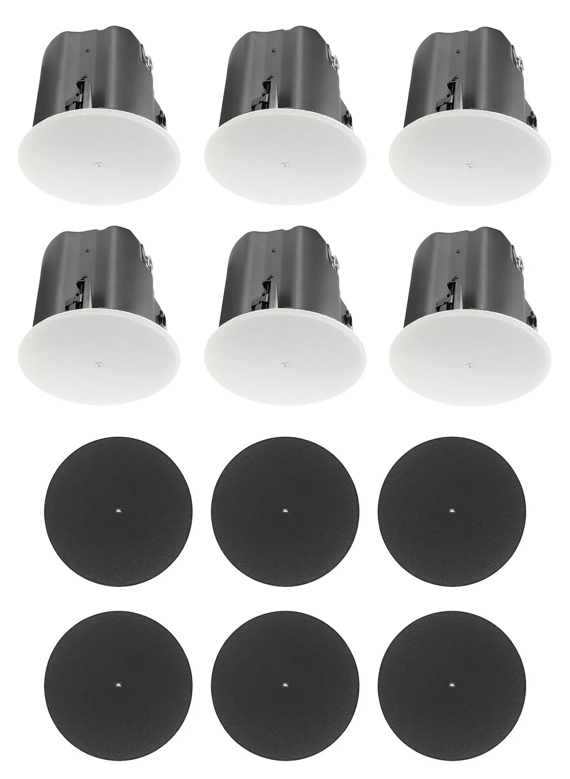 6 JBL Control 418C/T 8" Commercial 70v/8ohm Ceiling Speakers+Round Black Grilles