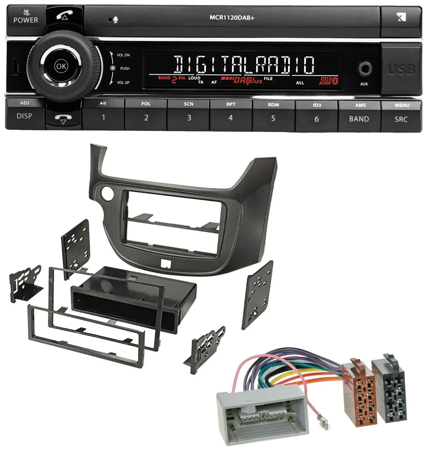 Kienzle Bluetooth MP3 USB DAB Autoradio für Honda Jazz (ab 2009) dunkelgrau
