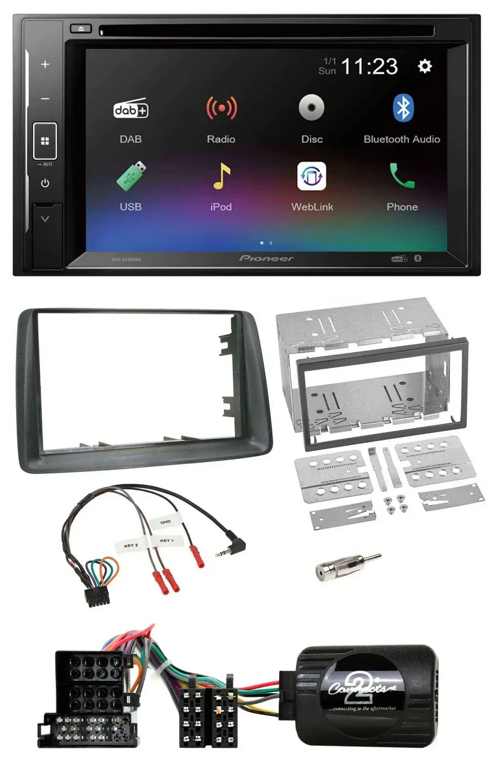 Pioneer Bluetooth Lenkrad USB 2DIN DAB DVD Autoradio für Fiat Panda 2004-2007 gr