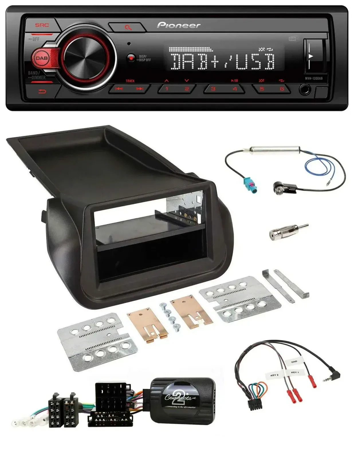 Автомагнитола Pioneer 1-DIN, DAB, USB, MP3, управление с руля, для Citroen Nemo/Peugeot Bipper