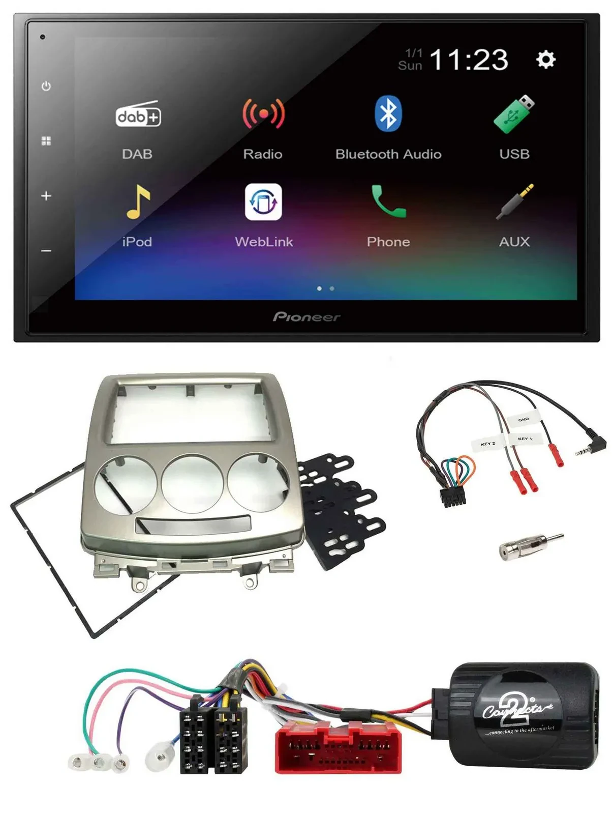 Автомагнитола Pioneer 2-DIN USB Bluetooth DAB для Mazda 5 (CR) 2005–2010 серебристая