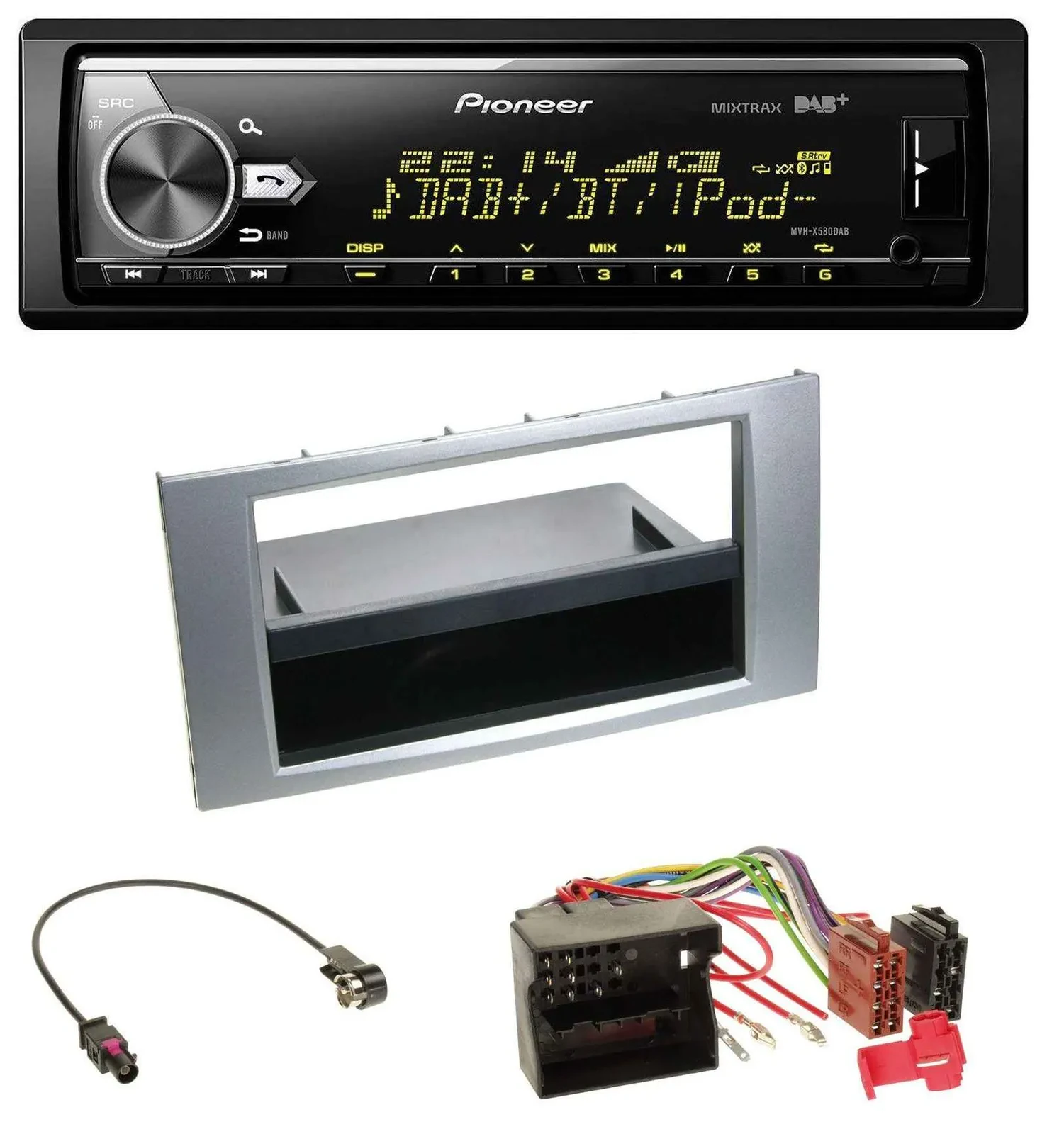 Автомагнитола Pioneer Bluetooth USB DAB MP3 для Ford Kuga/Fusion/Transit 2005–2012 серебристая