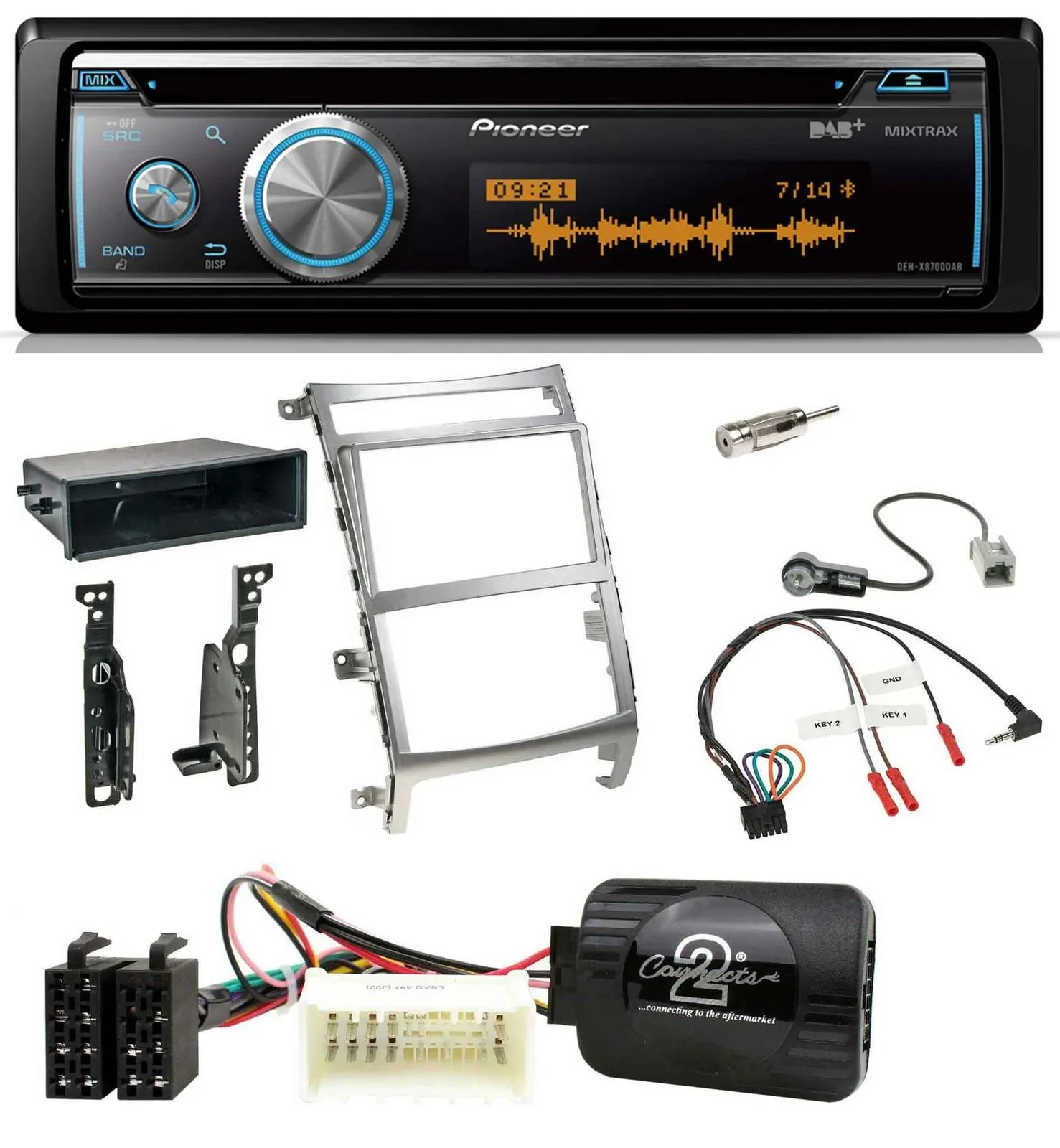 Pioneer Lenkrad DAB USB CD Bluetooth Autoradio für Hyundai IX55 2009-2012 silber