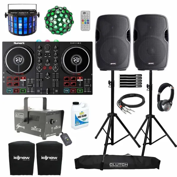 Numark Party Mix II DJ Controller w 15" Speakers & Lighting Effects Gig Pack