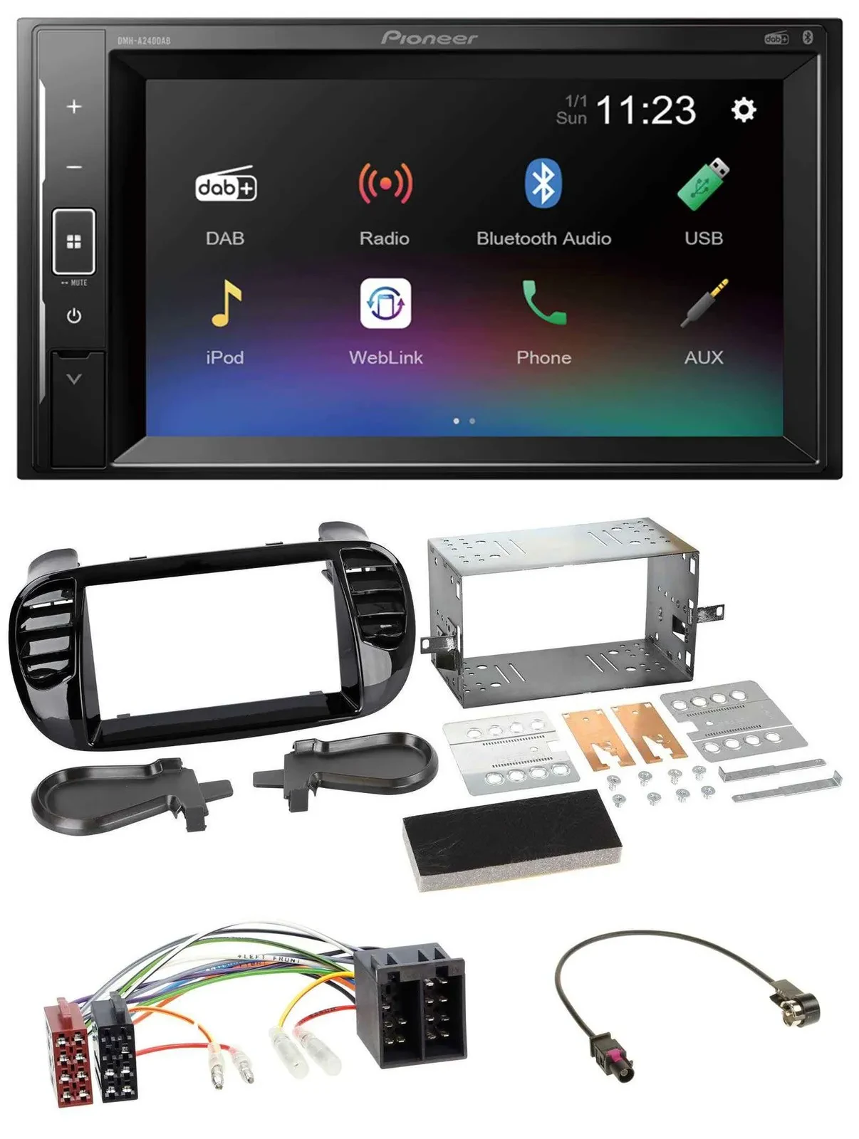 Автомагнитола для Fiat 500 Pioneer 2DIN DAB Bluetooth USB ISO черная