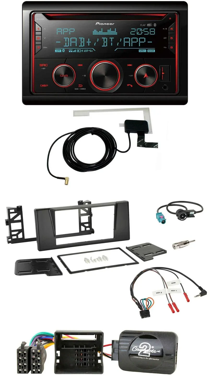 Автомагнитола Pioneer 2DIN, DAB, USB, CD, Bluetooth для BMW 5 Series E39 (2001–2004), с поддержкой управления на руле