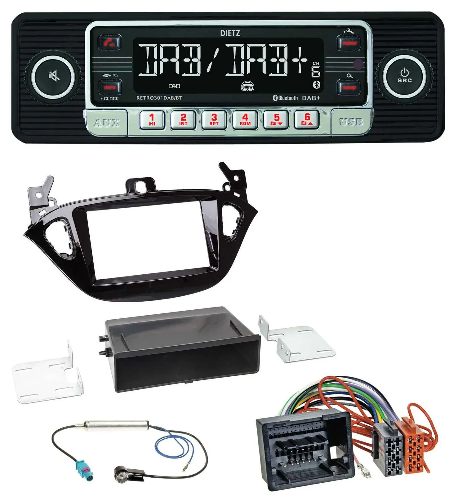 Dietz USB DAB MP3 Bluetooth Autoradio für Opel Adam ab 13 Corsa E ab 15 Ablage