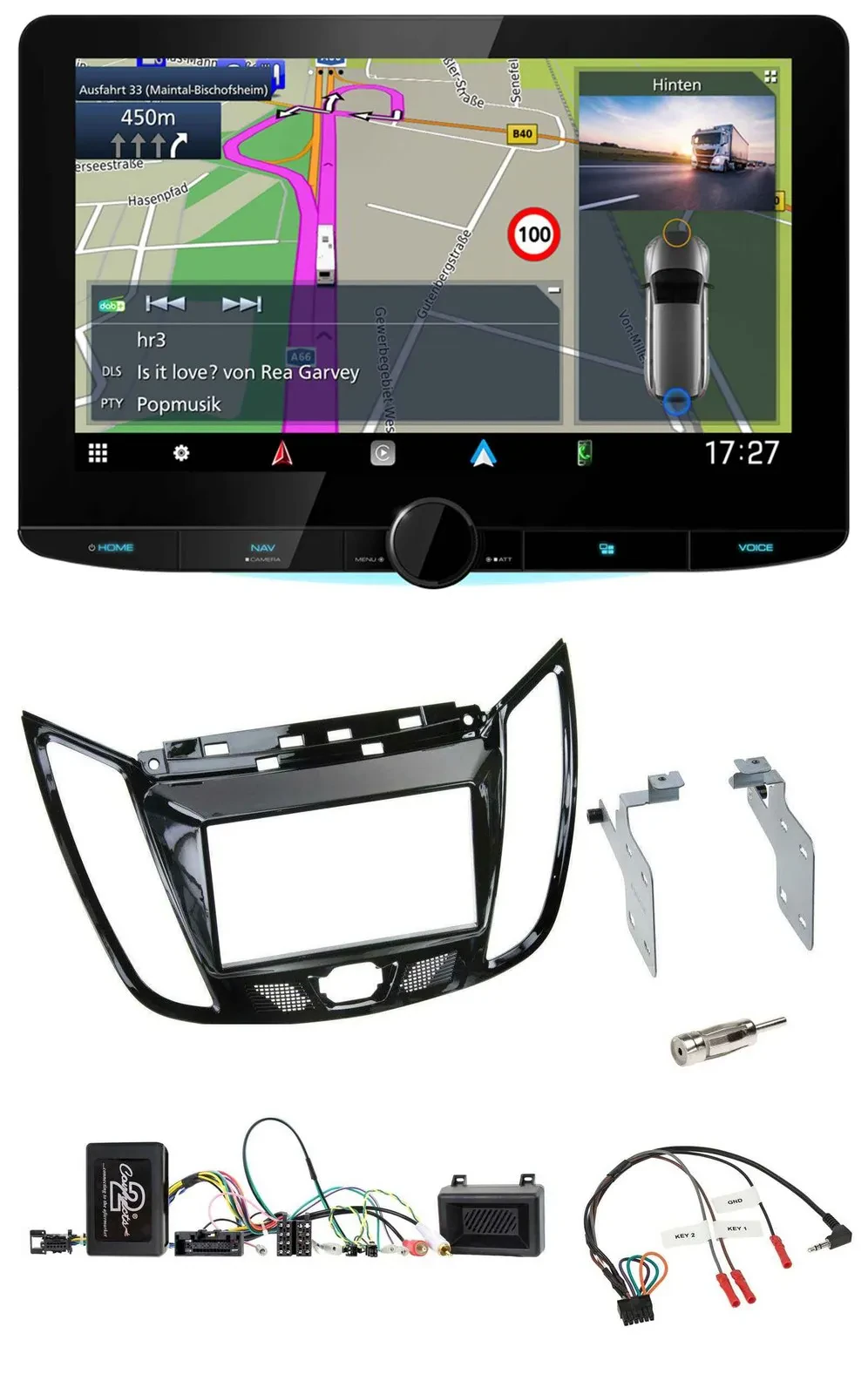 Kenwood Bluetooth DAB TMC 2DIN Lenkrad USB Navigation für Ford C-Max Kuga Klavie