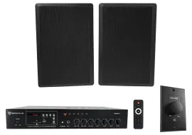 Rockville Commercial Restaurant Amp+(2) Black Slim Wall Speakers+Wall Controller