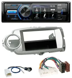 Автомагнитола для Toyota Yaris (2011–2014) JVC Bluetooth, MP3, USB, DAB, цвет серебристый