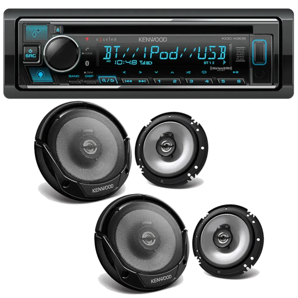 Автомагнитола 1-DIN Kenwood eXcelon KDC-X305 + (4) 6.5" коаксиальные колонки KFC-1666S (набор)