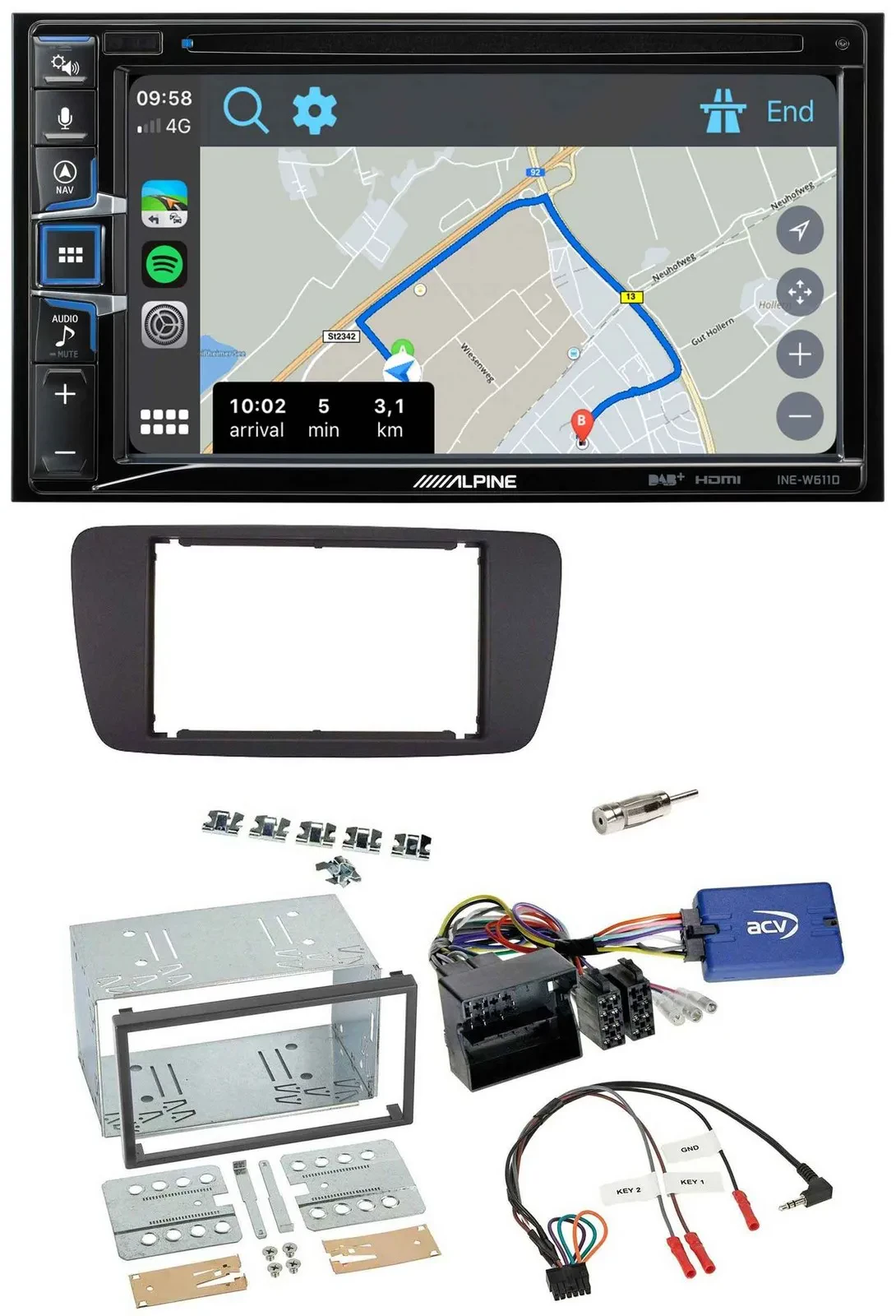 Автомагнитола для Seat Ibiza (с 2008) Alpine 2DIN DAB, TMC, Bluetooth, USB, навигация, управление с руля
