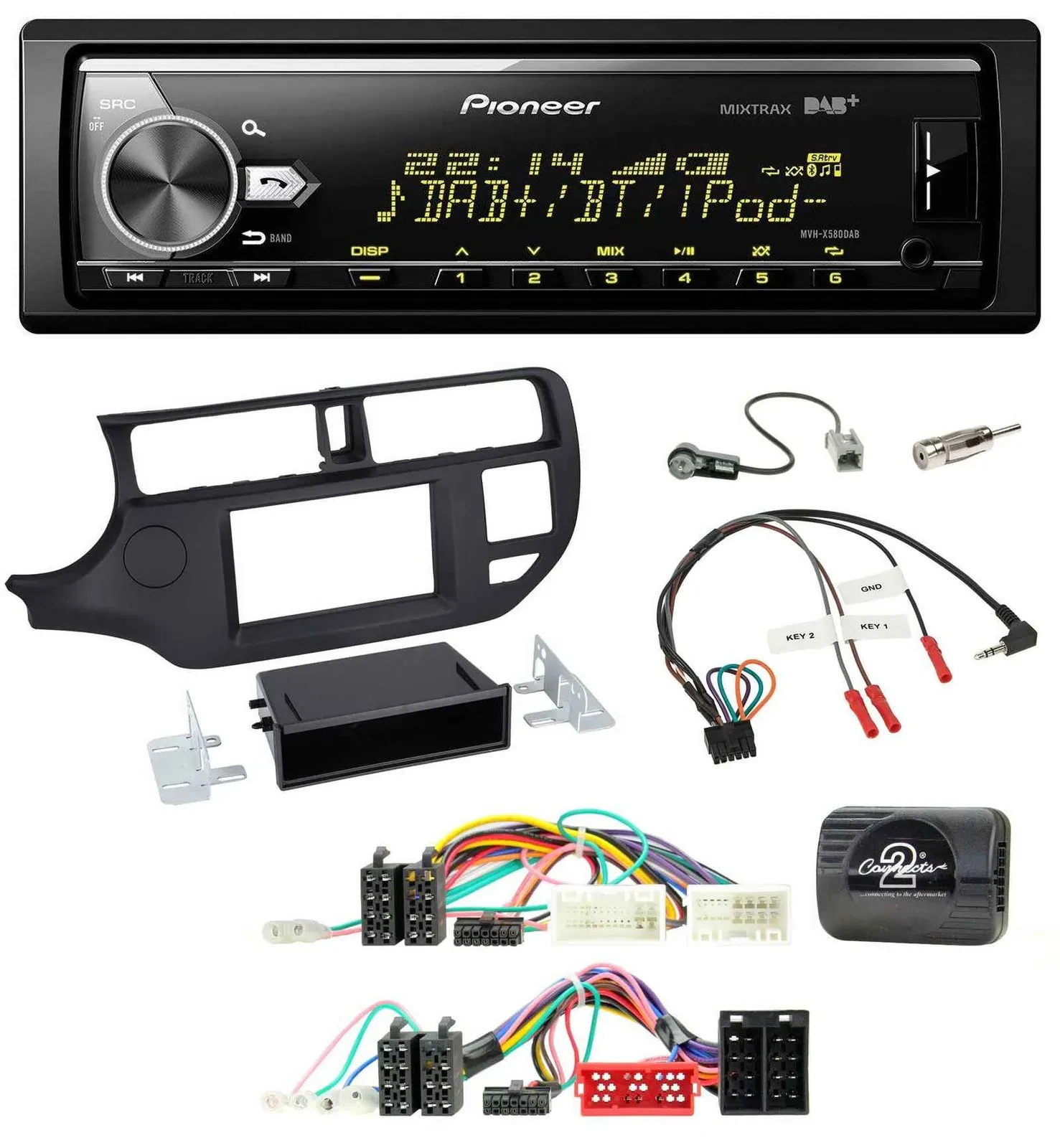 Автомагнитола для Kia Rio UB (2011–2015) Pioneer Bluetooth, USB, DAB, поддержка кнопок на руле, черный