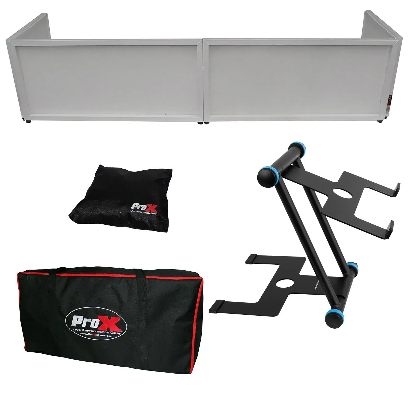 ProX White Trim 6ft Table Top DJ Facade Frontboard w Travel Bag + Laptop Stand