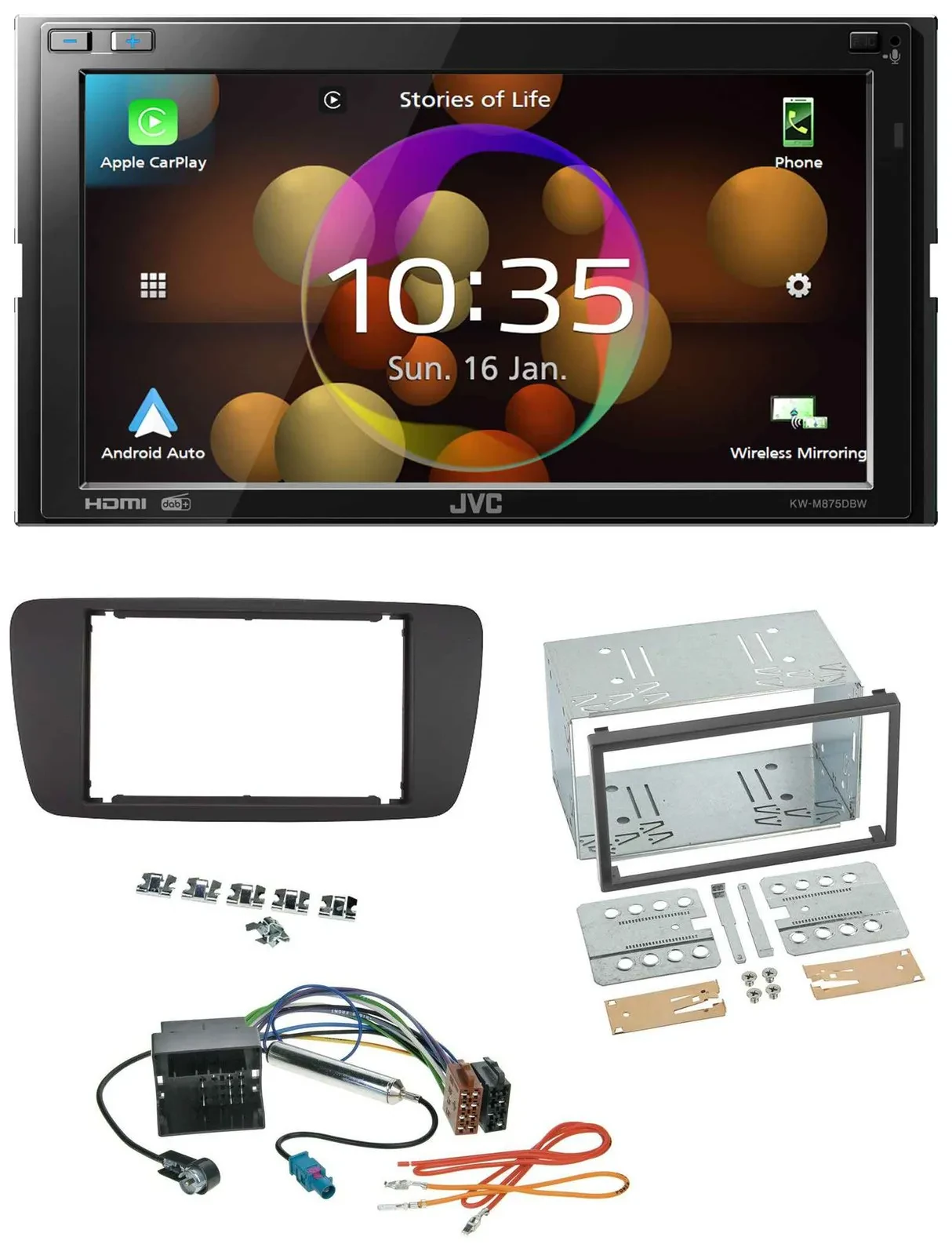 JVC DAB MP3 2DIN Bluetooth USB Autoradio für Seat Ibiza ab 08 azabacheschwarz