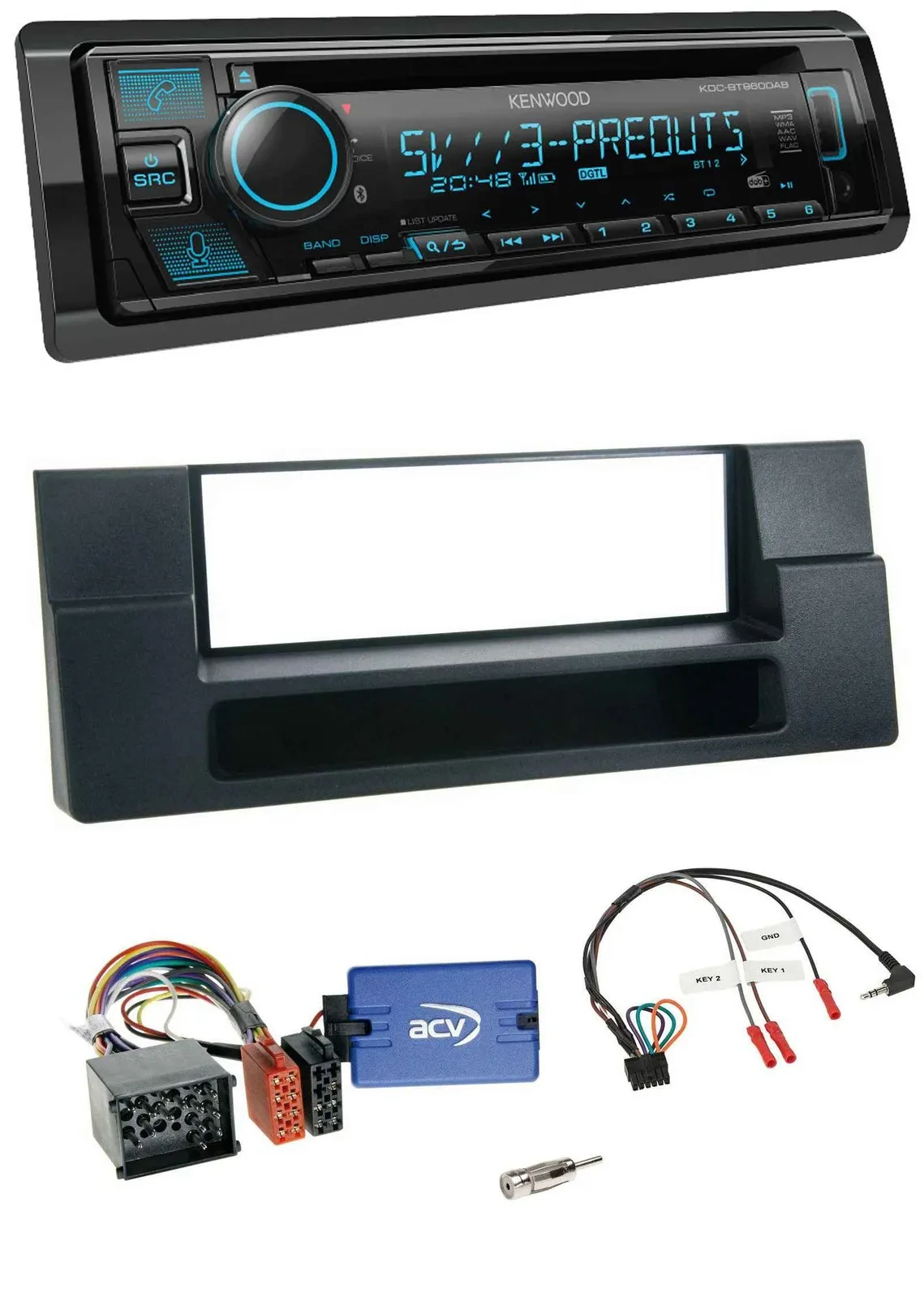Kenwood Bluetooth USB CD Lenkrad DAB Autoradio für BMW 5er Ablage Rundpin