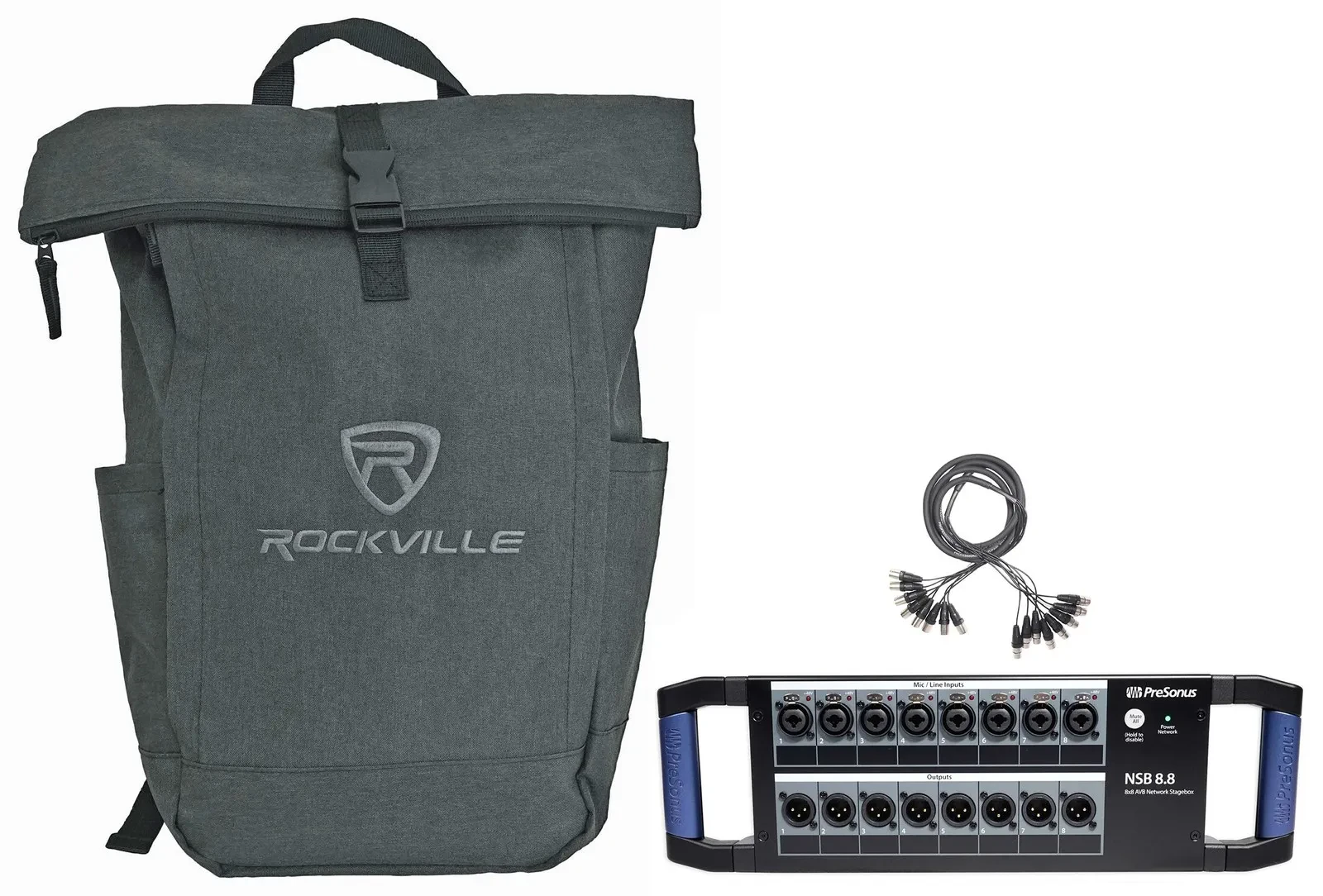 PRESONUS NSB 8.8 8x8 AVB Stagebox w/(8) XMAX Preamps+Snake Cable+Laptop Backpack