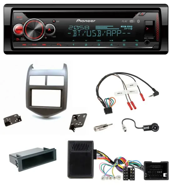 Pioneer Lenkrad DAB CD Bluetooth USB Autoradio für Chevrolet Aveo ab 11 dunkelgr