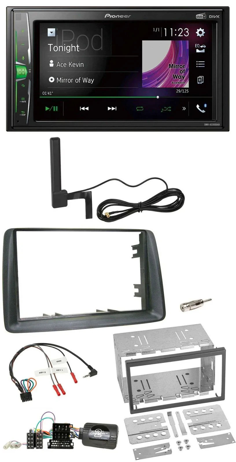 Автомагнитола Pioneer 2DIN, MP3, DAB, Bluetooth, поддержка кнопок на руле, для Fiat Panda 2007–2012, серый