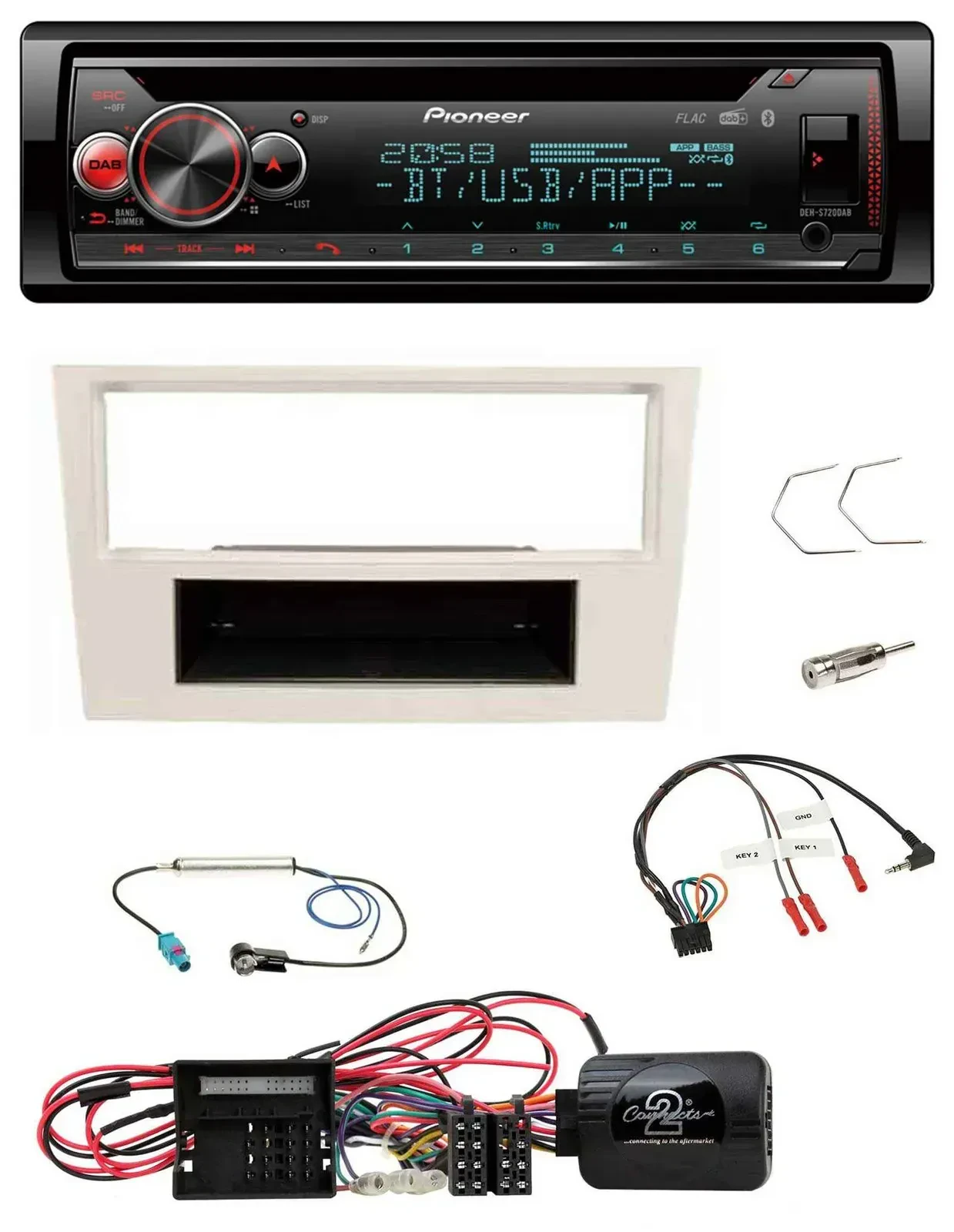 Автомагнитола для Opel Corsa D Pioneer DAB, CD, Bluetooth, USB, перламутрово-белая (2009–2014)