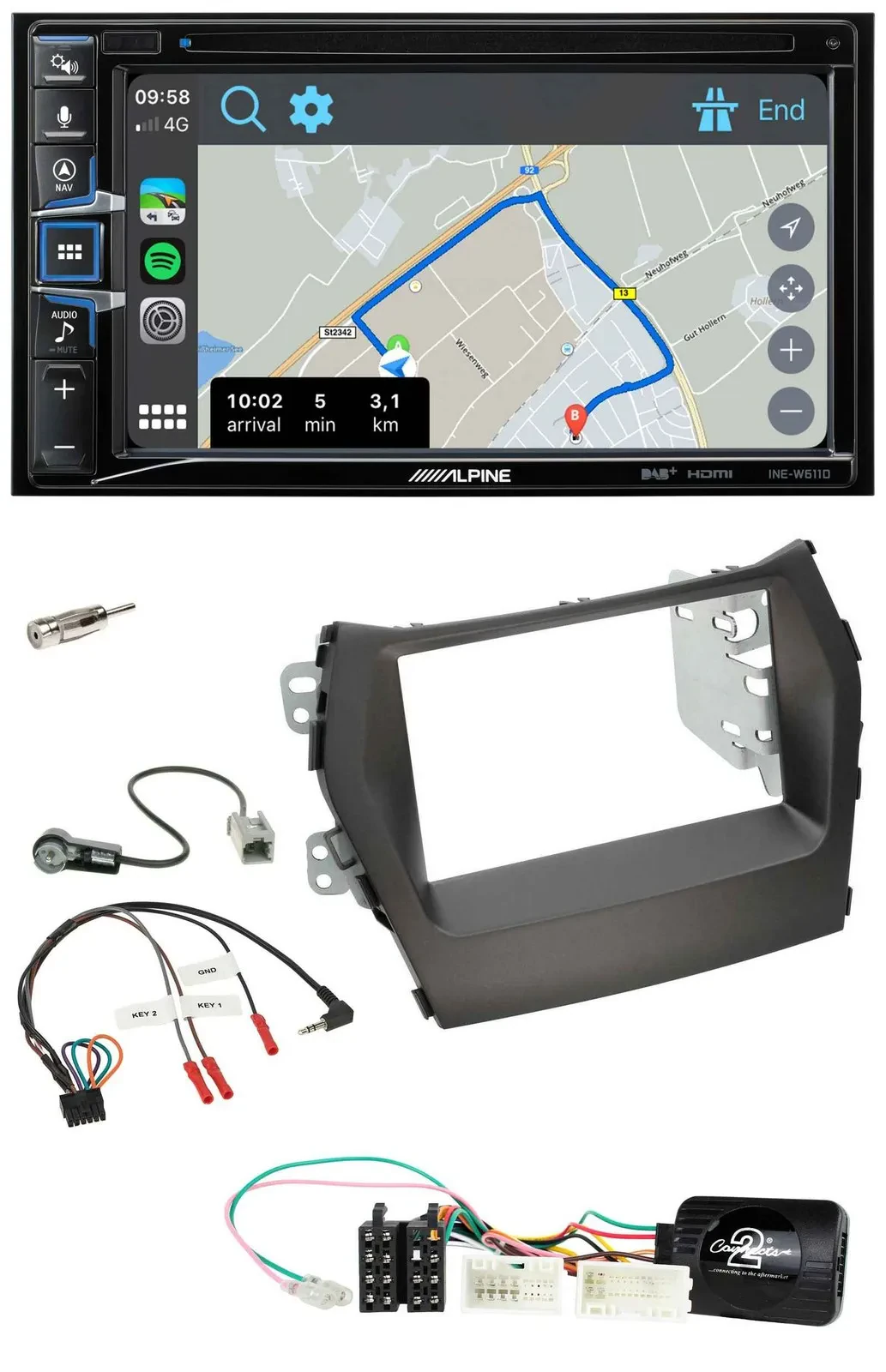 Alpine DAB TMC Bluetooth 2DIN USB Lenkrad Navigation für Hyundai Santa Fe ab 201