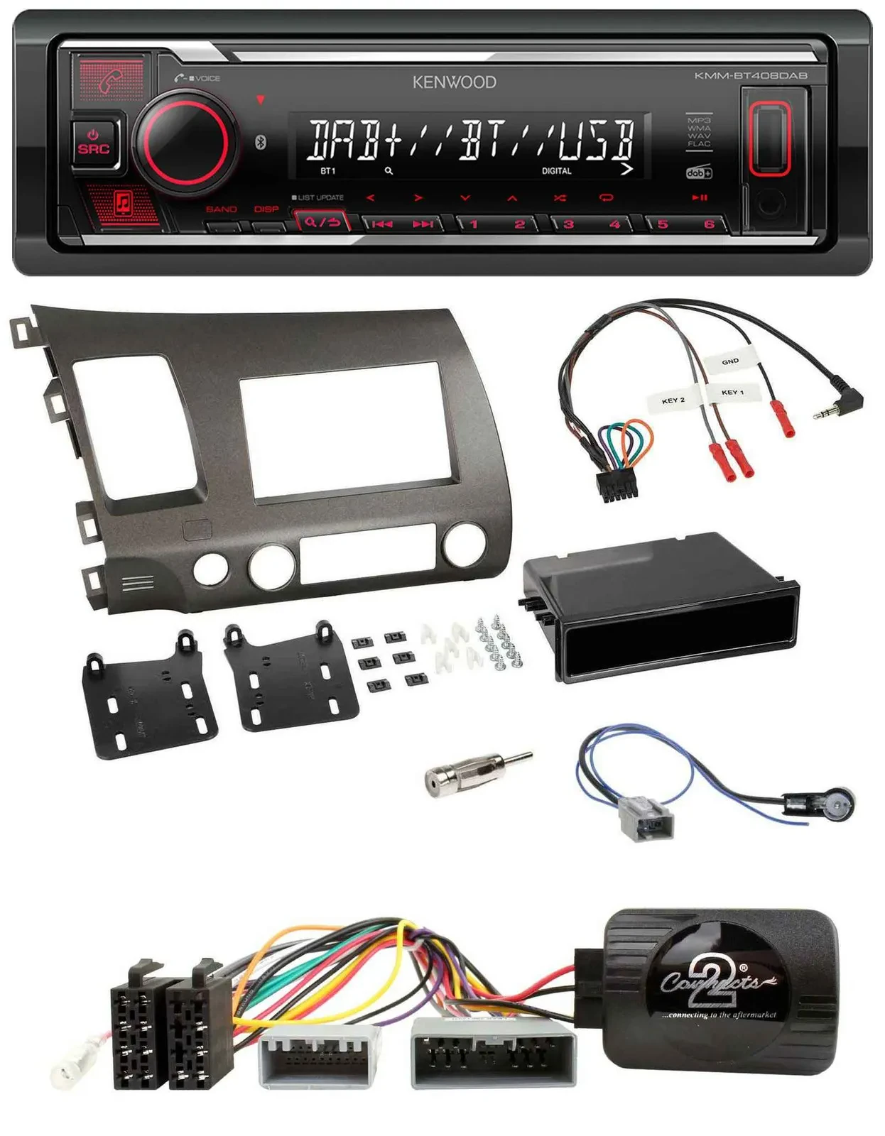 Kenwood Lenkrad Bluetooth USB DAB Autoradio für Honda Civic Hybrid 2006-2010 ant