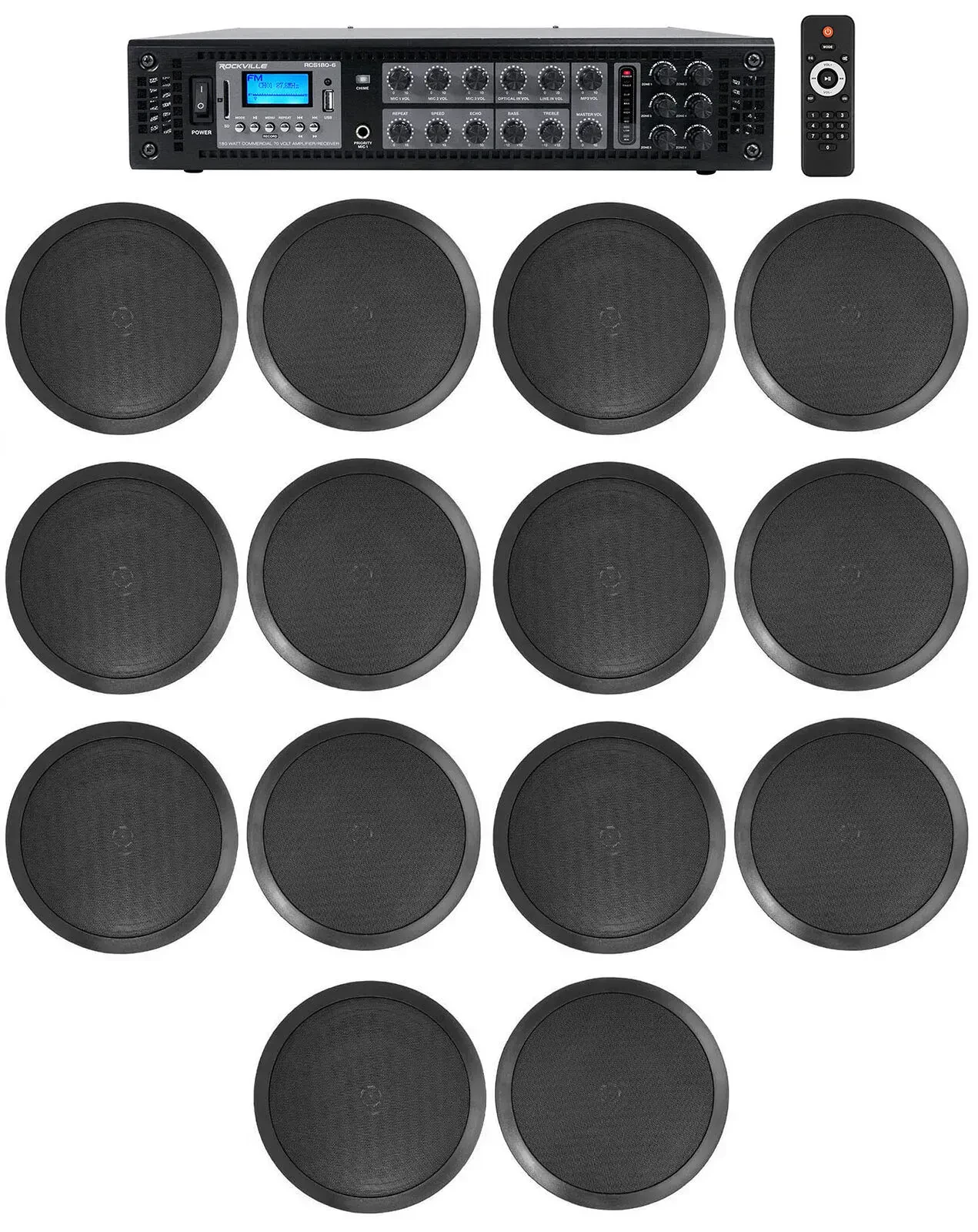 Трансляционный усилитель Rockville RCS180-6+(7) CC80T Bl HOTEL с комплектом акустики