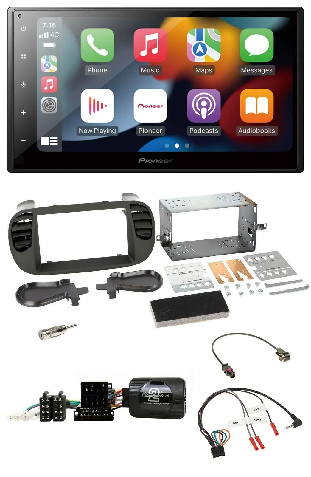 Автомагнитола Pioneer 2-DIN DAB, Bluetooth, USB, для Fiat 500 (2008–2015), поддержка кнопок на руле, soft touch