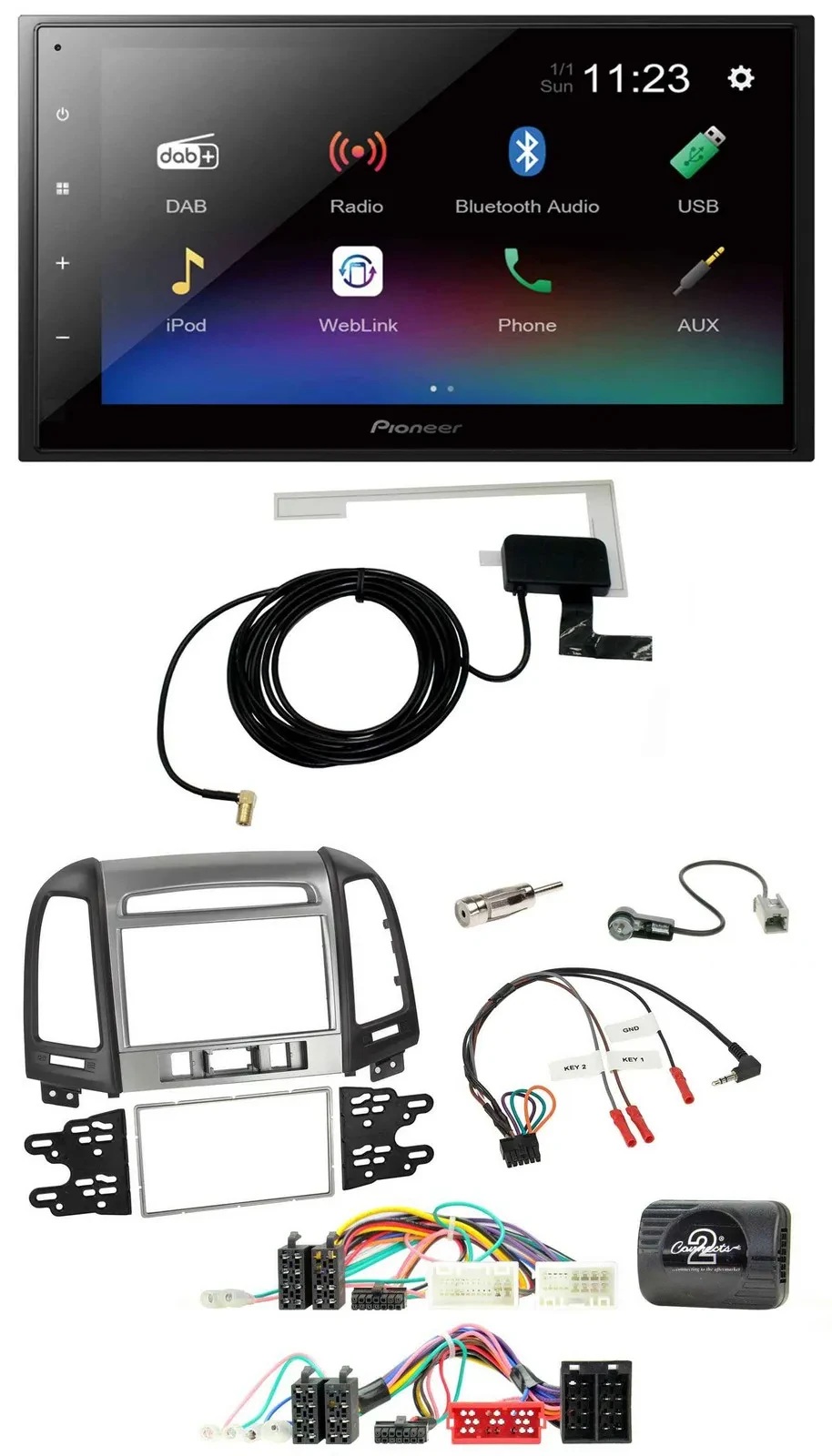 Pioneer DAB Lenkrad Bluetooth 2DIN USB Autoradio für Hyundai Santa Fe 10-12 3 Sc