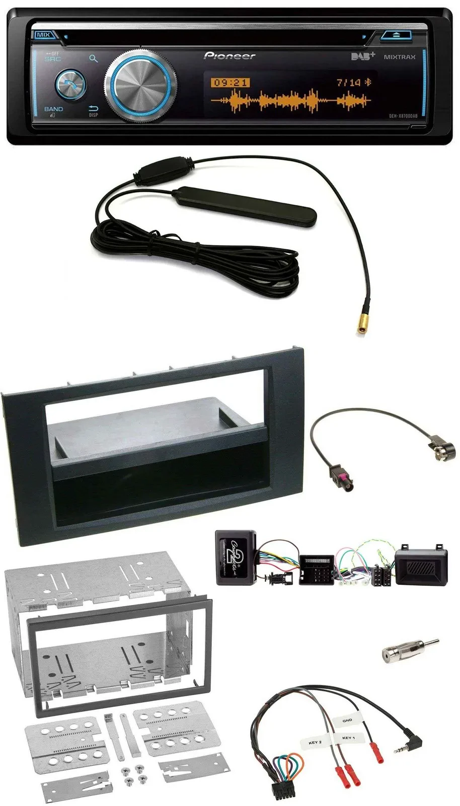 Автомагнитола для Ford Kuga (2008–2012) Pioneer CD, USB, Bluetooth, DAB, черный, поддержка кнопок на руле