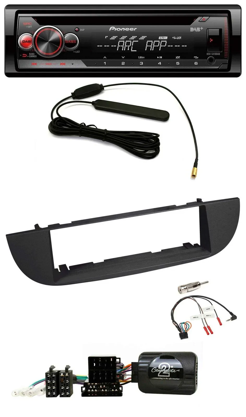 Pioneer CD USB Lenkrad DAB MP3 Autoradio für Fiat 500 ab 2007 schwarz