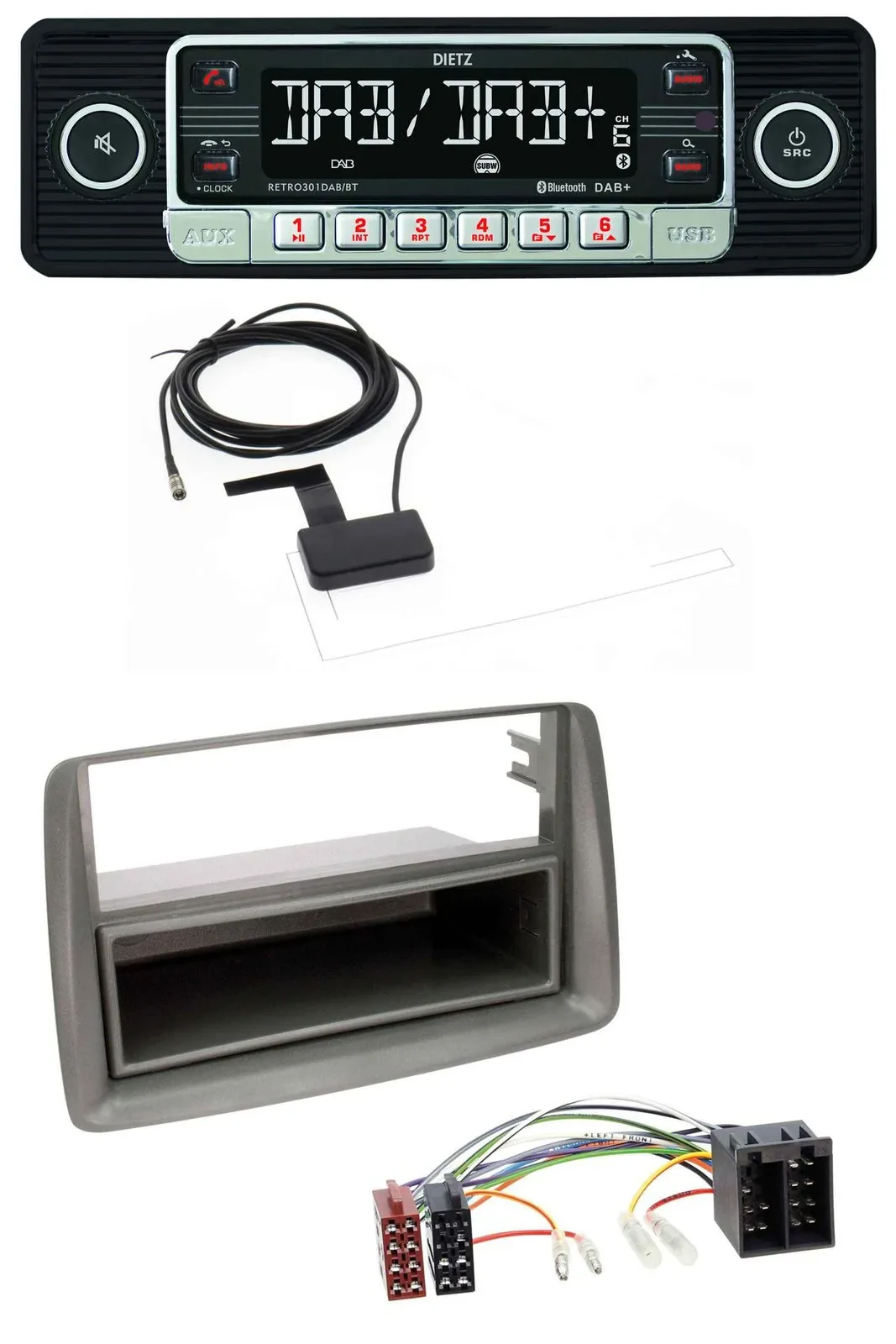 Dietz DAB Bluetooth USB MP3 Autoradio für Fiat Panda (169 2003-2012) grau