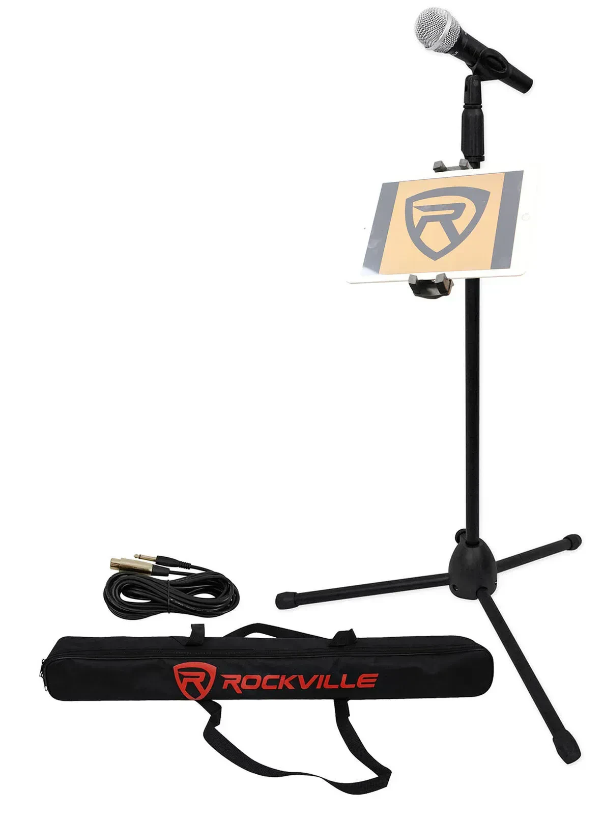 Микрофон для караоке Rockville PRO MIC KIT 1+IPS44 KAR (набор) с микрофонной стойкой, кабелем, держателем для iPad/iPhone и сумкой