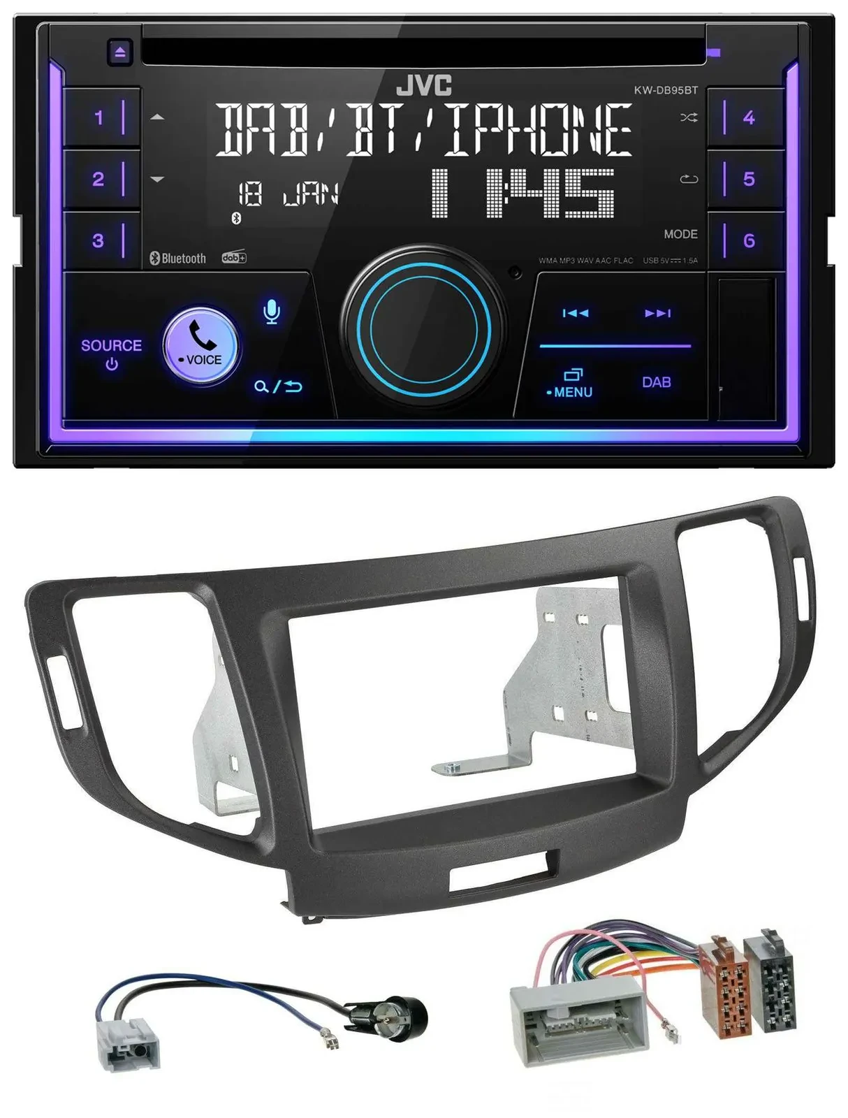 JVC MP3 USB 2DIN DAB Bluetooth CD Autoradio für Honda Accord ab 11 anthrazit
