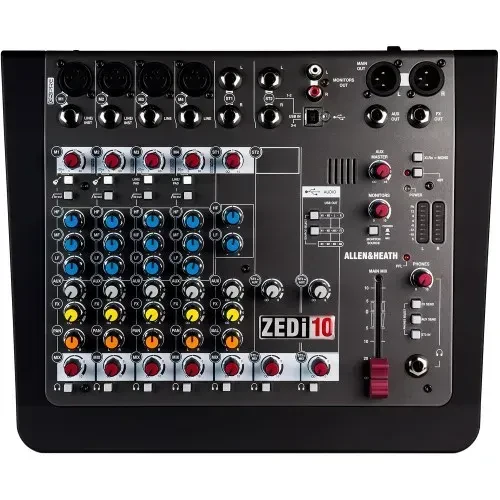 Б/У Микшерный пульт Allen & Heath ZEDi-10 10-канальный, USB аудиоинтерфейс 4-in/4-out 24-bit, 3-полосный EQ, 4 мик/line, 2 стерео, 2 Hi-Z