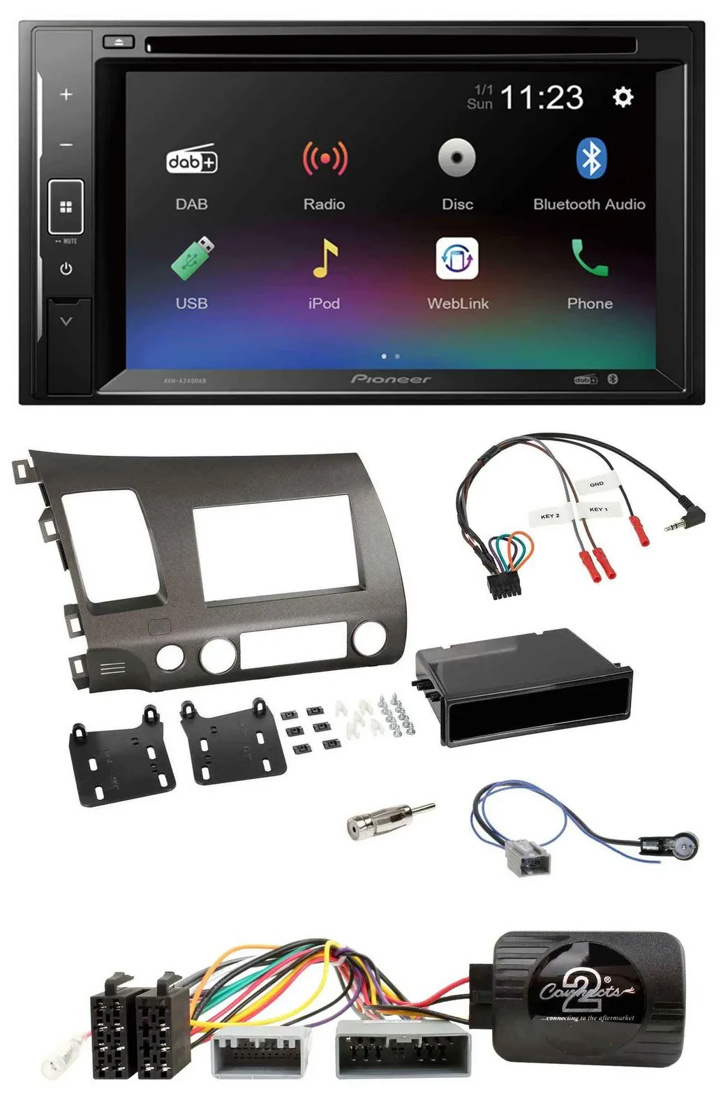 Автомагнитола для Honda Civic 2006–2010 Pioneer 2DIN Bluetooth USB DAB DVD
