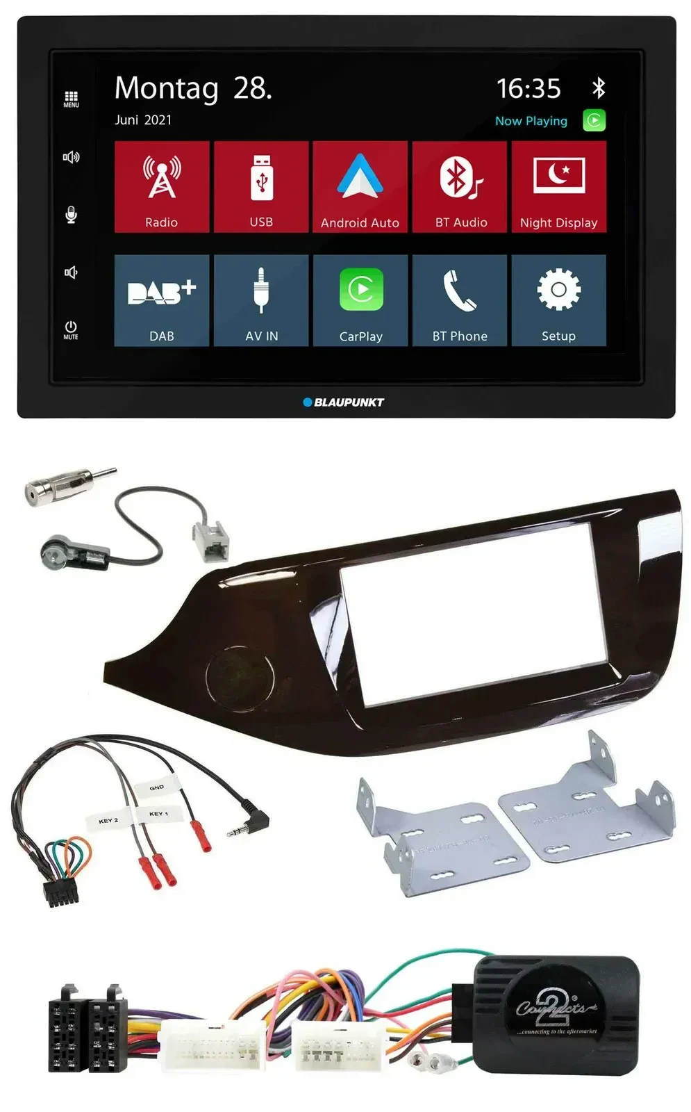 Blaupunkt Lenkrad Bluetooth DAB 2DIN USB Autoradio für Kia Ceed ab 2012 glänzend
