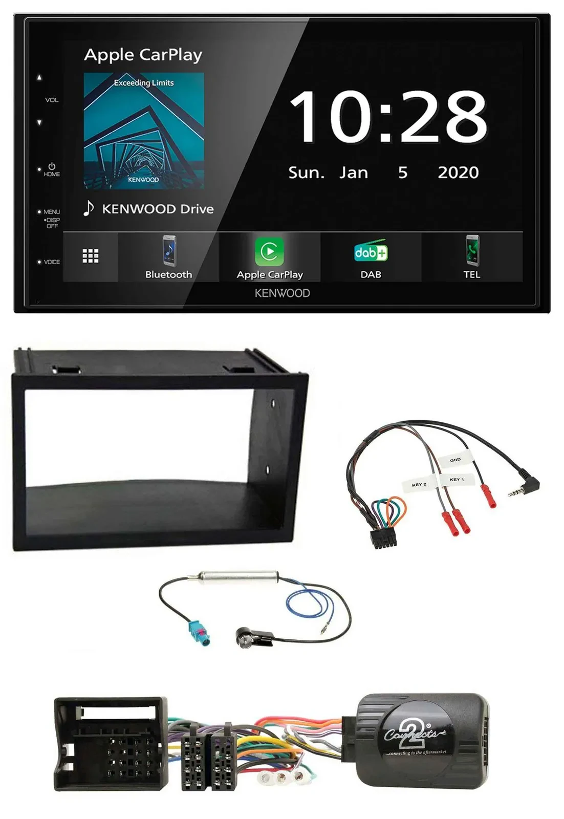 Kenwood Bluetooth Lenkrad DAB USB 2DIN Autoradio für VW Polo Passat Quadlock