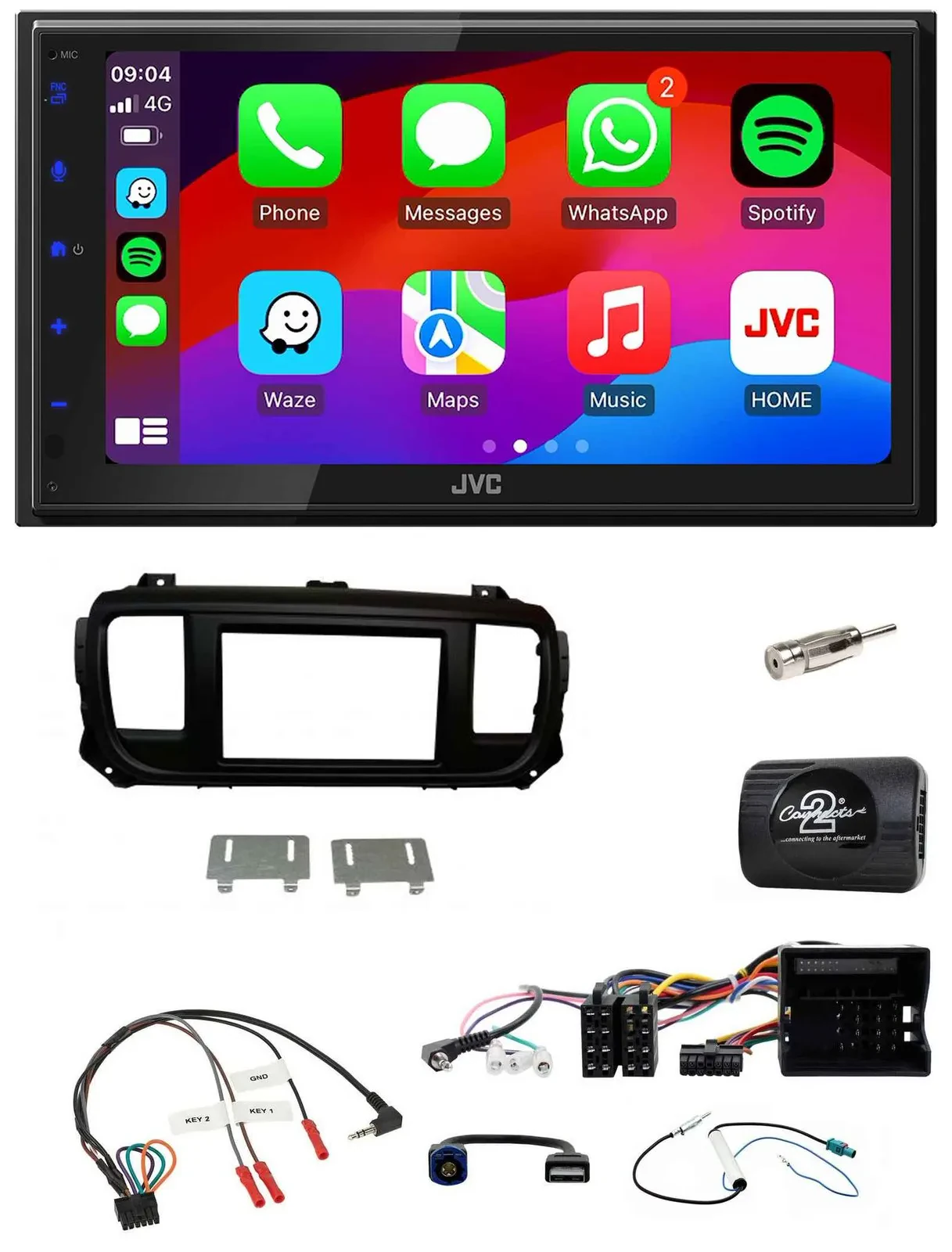 JVC Bluetooth USB Lenkrad 2DIN DAB Autoradio für Citroen Jumpy Erstausst. DIN Sp