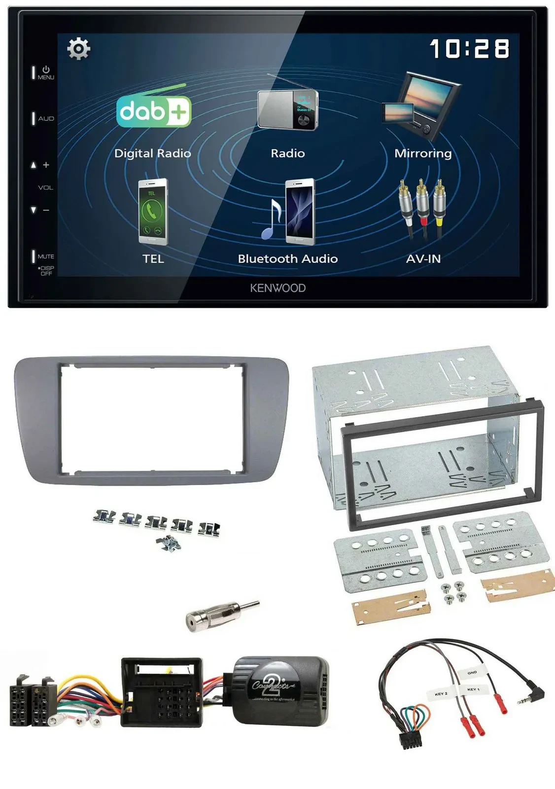 Автомагнитола Kenwood 2-DIN, Bluetooth, USB, DAB, для Seat Ibiza (с 2008), поддержка кнопок на руле