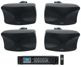 4 Rockville WET-44 PRO Dual 4" 4-Way Swivel 70V Commercial Speakers in Black+Amp