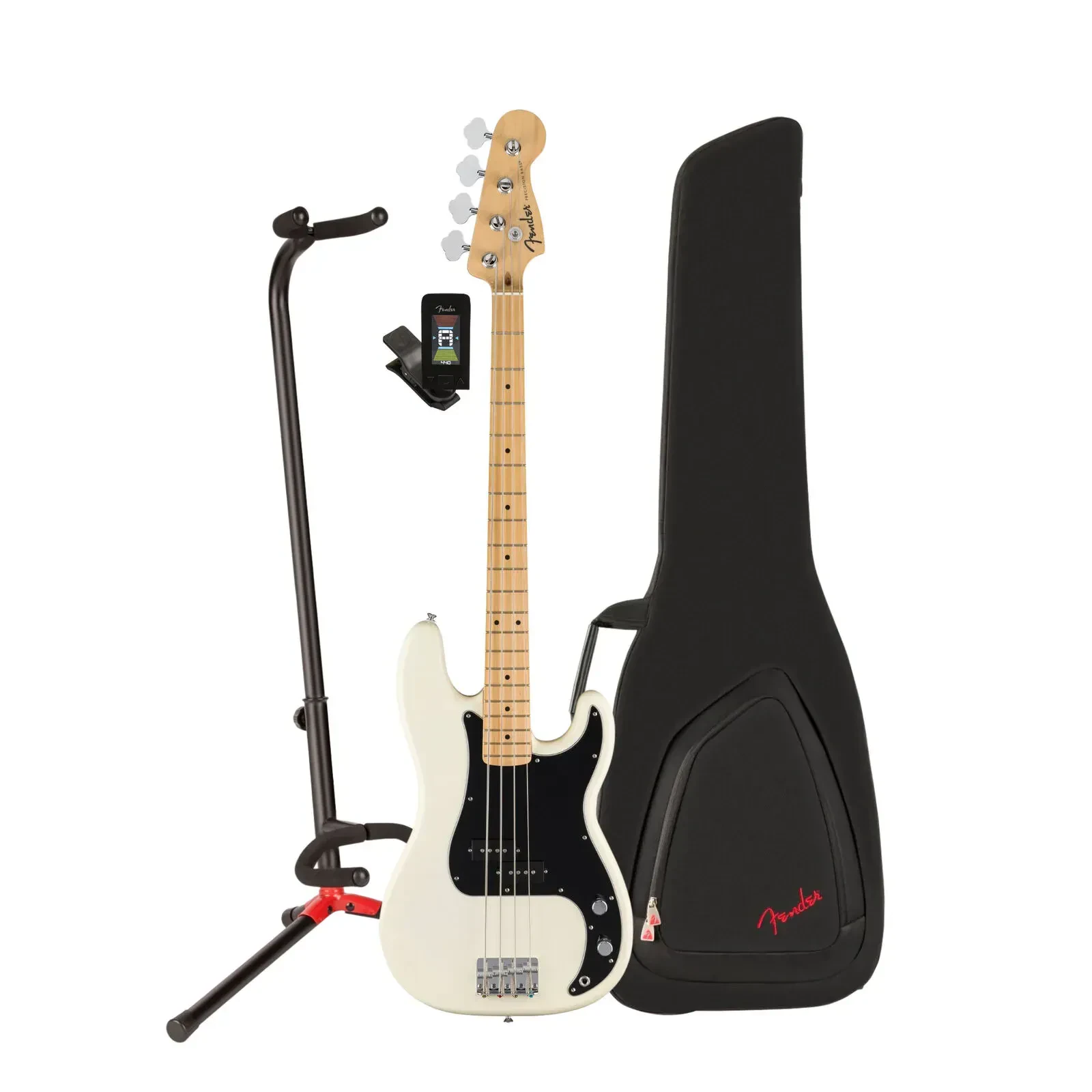 Fender Standard Precision Bass 4 String Olympic White Electric Guitar Bundle
